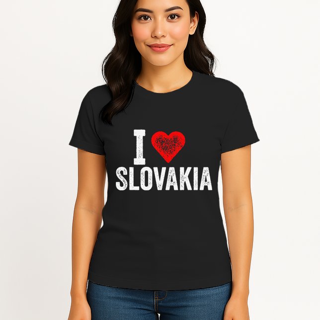 Funny Design Retro I Love Slovakia With A Red Heart Womens T-Shirt