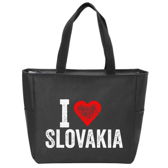 Funny Design Retro I Love Slovakia With A Red Heart Zip Tote Bag