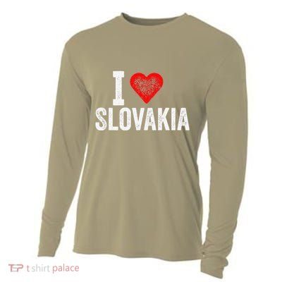 Funny Design Retro I Love Slovakia With A Red Heart Cooling Performance Long Sleeve Crew