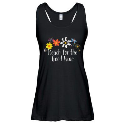 Flowers Drawing Reach For The Good Wine Funny 2024 Saying Ladies Essential Flowy Tank