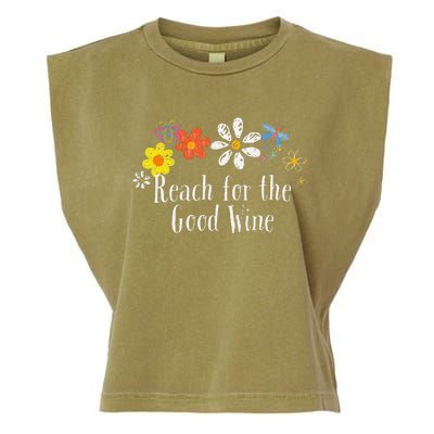 Flowers Drawing Reach For The Good Wine Funny 2024 Saying Garment-Dyed Women's Muscle Tee