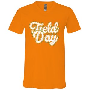 Field Day Retro Orange Field Day Games Adults Teachers V-Neck T-Shirt