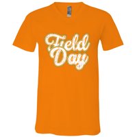 Field Day Retro Orange Field Day Games Adults Teachers V-Neck T-Shirt