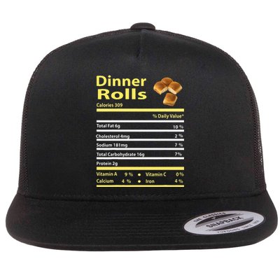 Funny Dinner Rolls Nutrition Fact Gift Thanksgiving Christma Flat Bill Trucker Hat