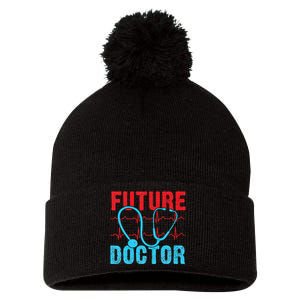 Future Doctor retro heartbeat nurse Pom Pom 12in Knit Beanie