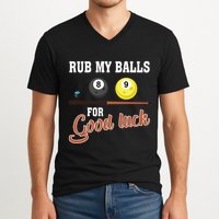 Father's Day Rub My Balls For Good Luck Pool Player Gift For Dad V-Neck T-Shirt