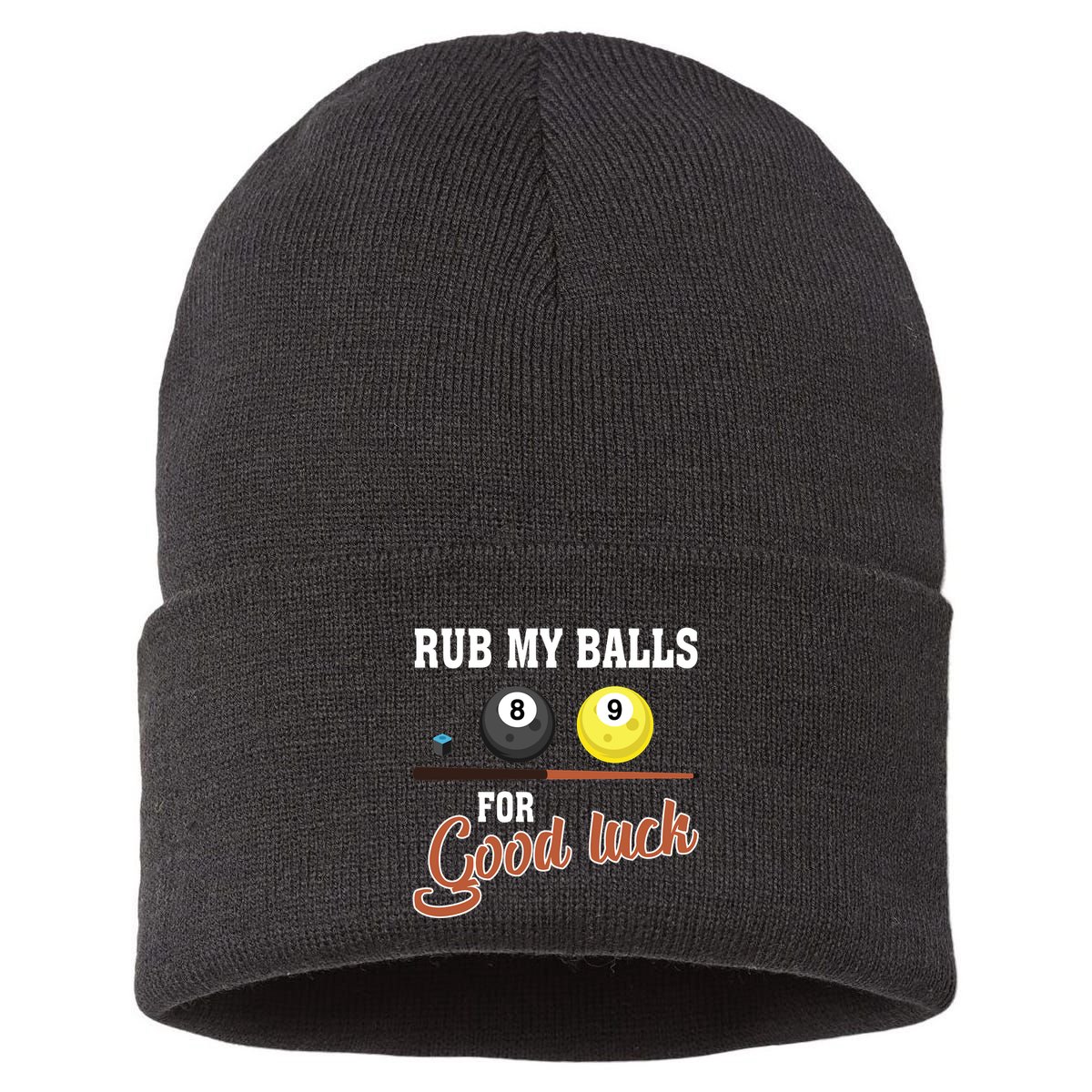 Father's Day Rub My Balls For Good Luck Pool Player Gift For Dad Sustainable Knit Beanie