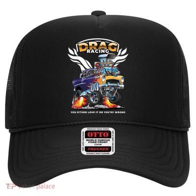 Funny Drag Racing High Crown Mesh Back Trucker Hat