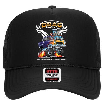 Funny Drag Racing High Crown Mesh Back Trucker Hat