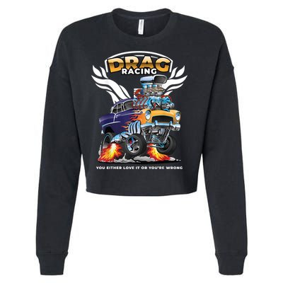 Funny Drag Racing Cropped Pullover Crew