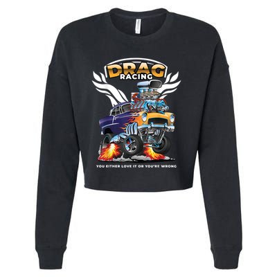 Funny Drag Racing Cropped Pullover Crew