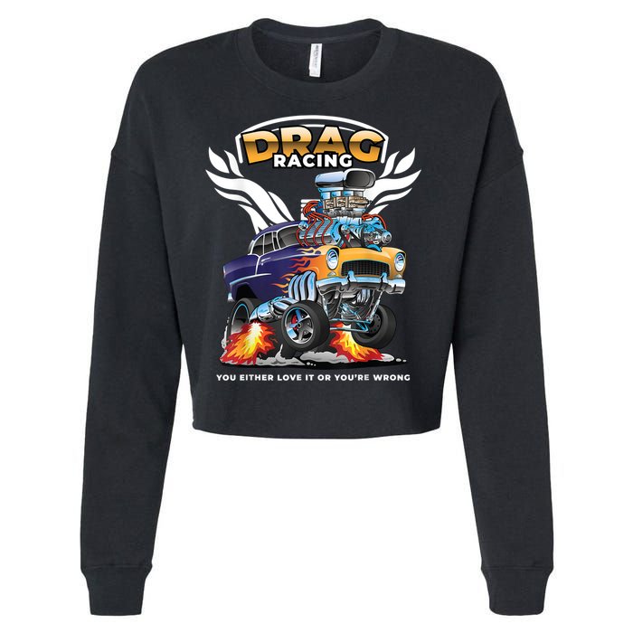 Funny Drag Racing Cropped Pullover Crew