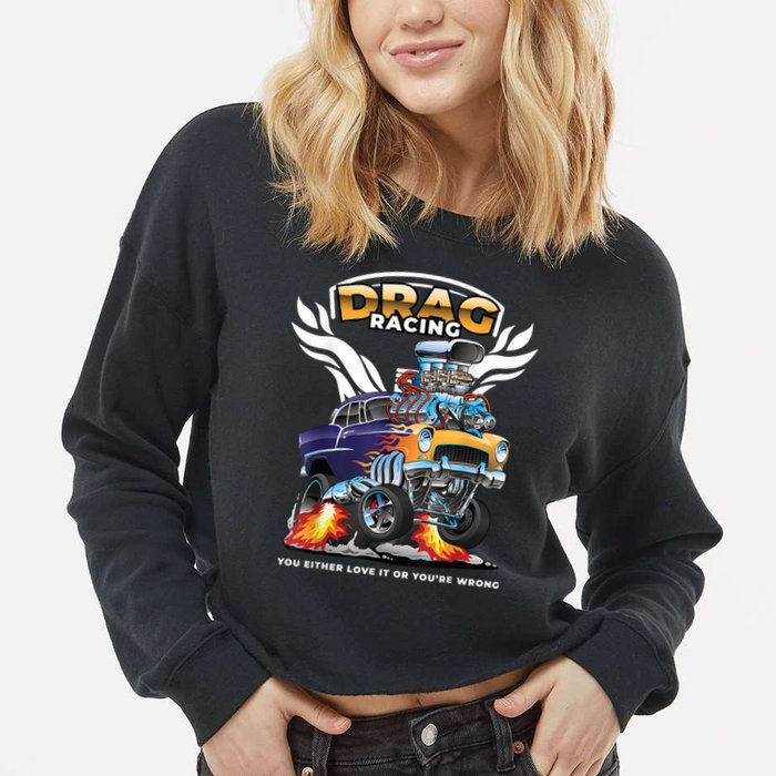 Funny Drag Racing Cropped Pullover Crew