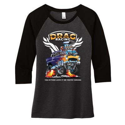 Funny Drag Racing Women's Tri-Blend 3/4-Sleeve Raglan Shirt