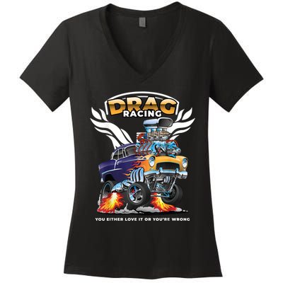 Funny Drag Racing Women's V-Neck T-Shirt