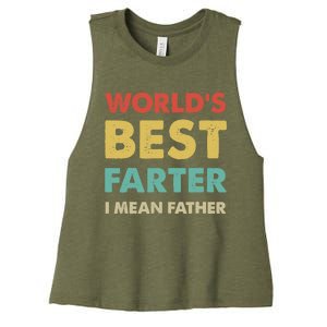 Father's Day Retro Dad World's Best Farter I Mean Father Women's Racerback Cropped Tank