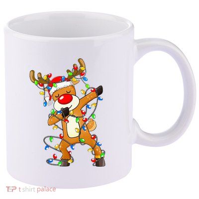 Festive Dabbing Reindeer Santa for Christmas Celebration 11oz C Handle Ceramic Mug