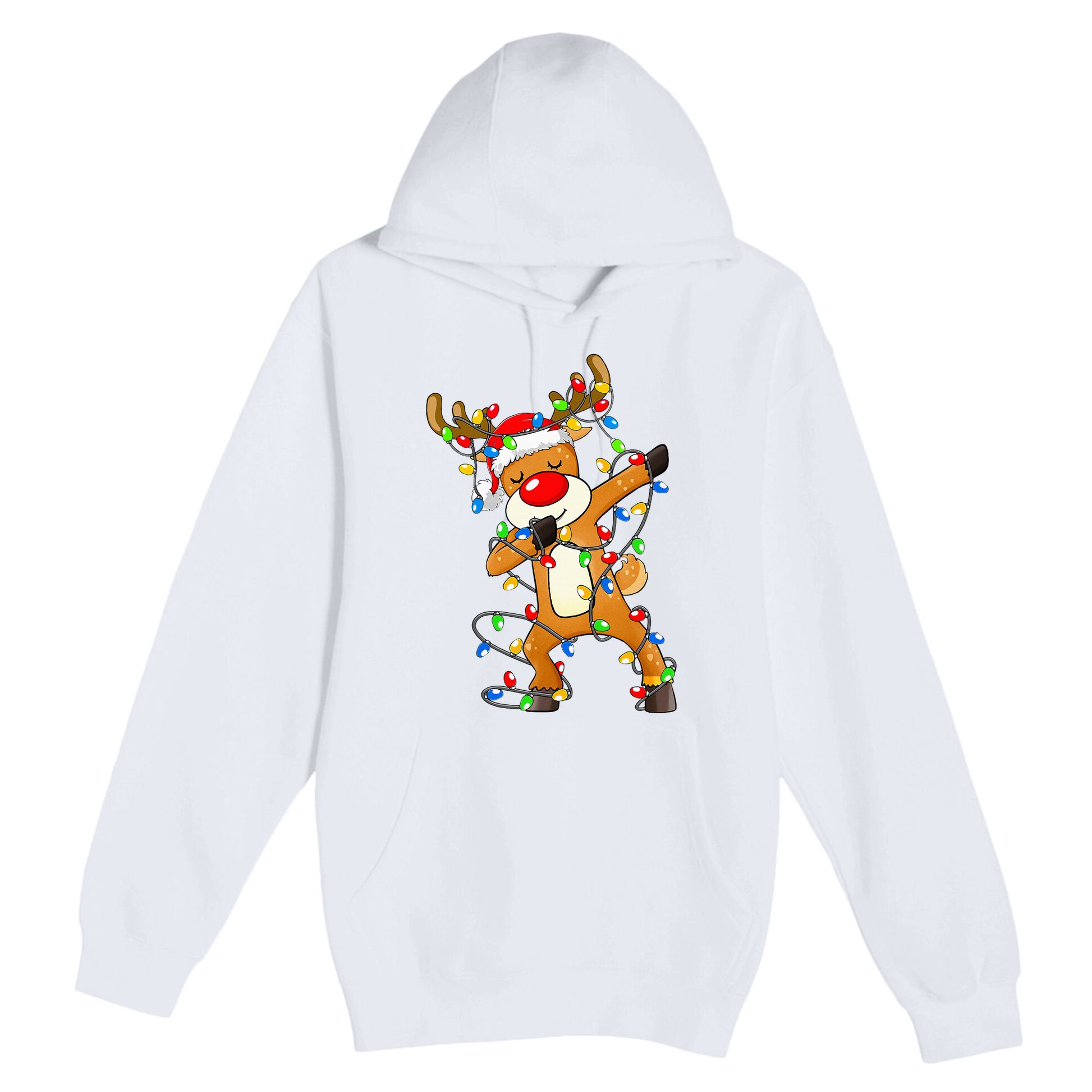 Festive Dabbing Reindeer Santa for Christmas Celebration Premium Pullover Hoodie