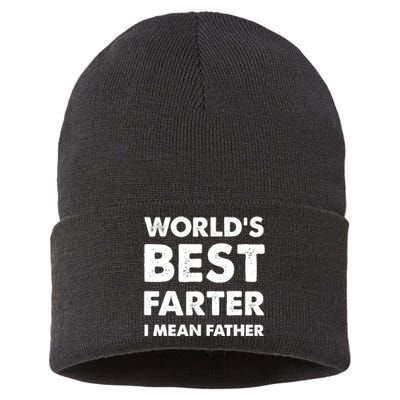 Father's Day Retro Dad World's Best Farter I Mean Father Sustainable Knit Beanie