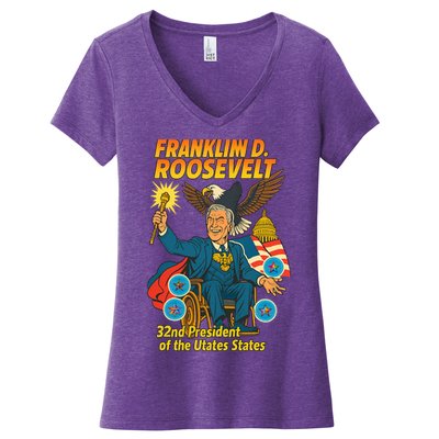 Franklin D Roosevelt The Presidential Chronicles Women's V-Neck T-Shirt
