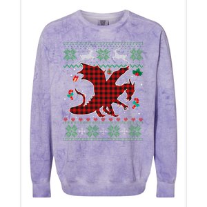 Funny Dragon Red Plaid Christmas Ugly Animals Lover Xmas Colorblast Crewneck Sweatshirt