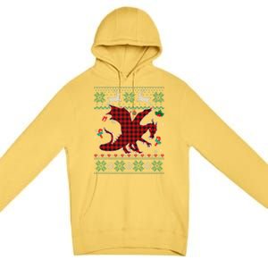 Funny Dragon Red Plaid Christmas Ugly Animals Lover Xmas Premium Pullover Hoodie