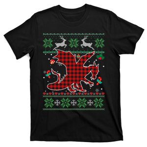 Funny Dragon Red Plaid Christmas Ugly Animals Lover Xmas T-Shirt