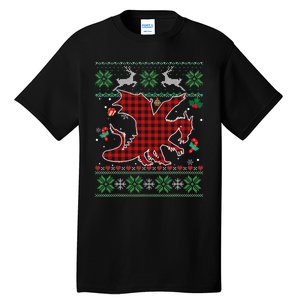 Funny Dragon Red Plaid Christmas Ugly Animals Lover Xmas Tall T-Shirt