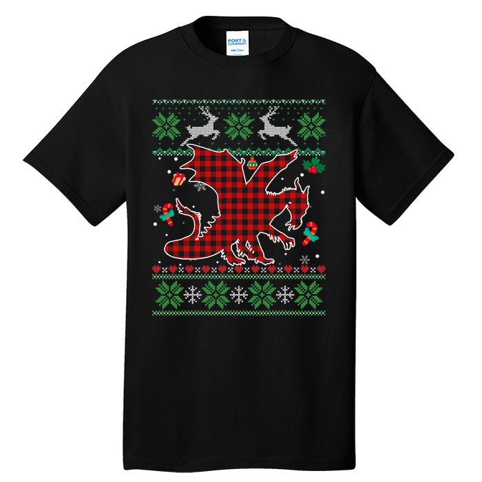 Funny Dragon Red Plaid Christmas Ugly Animals Lover Xmas Tall T-Shirt