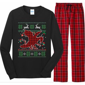 Funny Dragon Red Plaid Christmas Ugly Animals Lover Xmas Long Sleeve Pajama Set