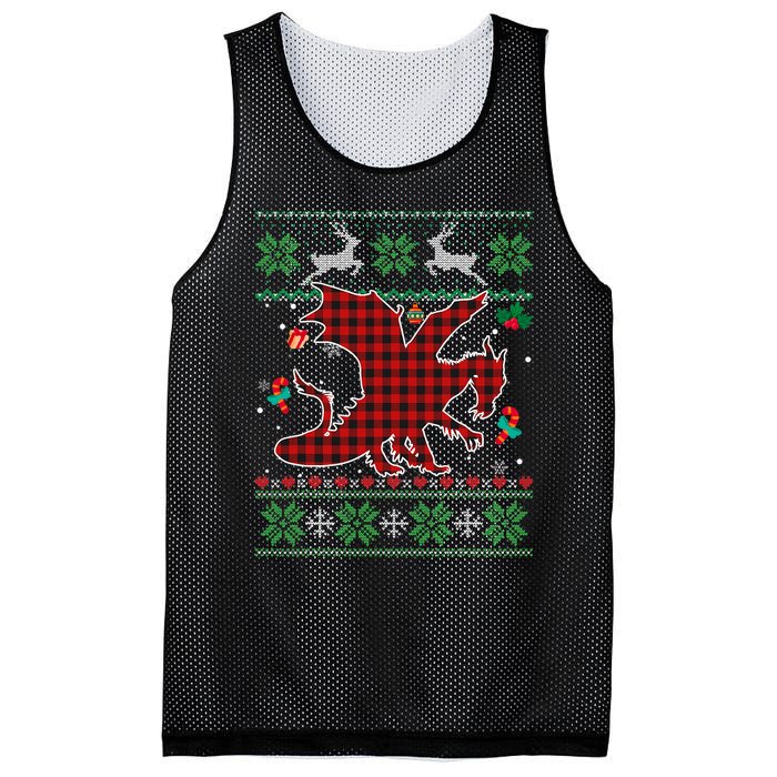 Funny Dragon Red Plaid Christmas Ugly Animals Lover Xmas Mesh Reversible Basketball Jersey Tank