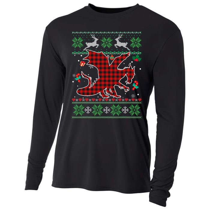 Funny Dragon Red Plaid Christmas Ugly Animals Lover Xmas Cooling Performance Long Sleeve Crew