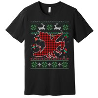 Funny Dragon Red Plaid Christmas Ugly Animals Lover Xmas Premium T-Shirt