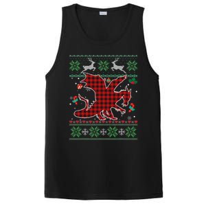 Funny Dragon Red Plaid Christmas Ugly Animals Lover Xmas PosiCharge Competitor Tank