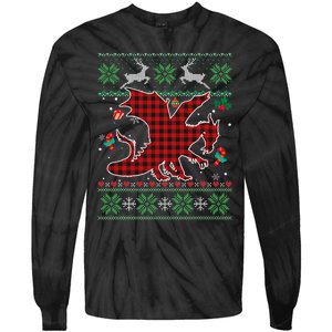 Funny Dragon Red Plaid Christmas Ugly Animals Lover Xmas Tie-Dye Long Sleeve Shirt