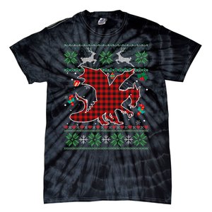 Funny Dragon Red Plaid Christmas Ugly Animals Lover Xmas Tie-Dye T-Shirt