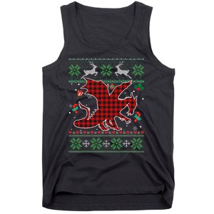 Funny Dragon Red Plaid Christmas Ugly Animals Lover Xmas Tank Top