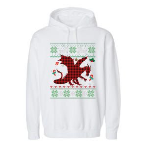 Funny Dragon Red Plaid Christmas Ugly Animals Lover Xmas Garment-Dyed Fleece Hoodie