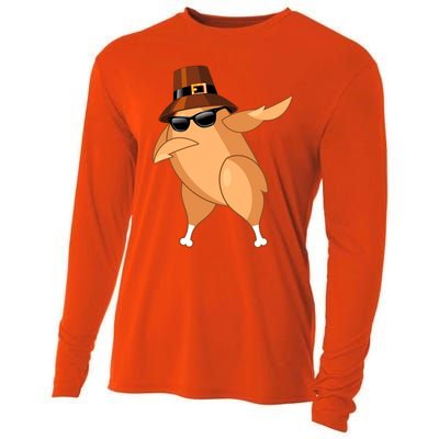 Funny Dabbing Roasted Turkey Thanksgiving Pilgrim Dab Dance Gift Cooling Performance Long Sleeve Crew