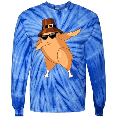 Funny Dabbing Roasted Turkey Thanksgiving Pilgrim Dab Dance Gift Tie-Dye Long Sleeve Shirt