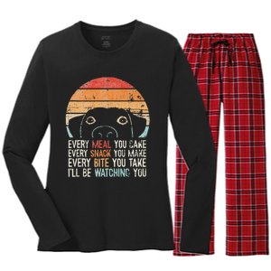 Funny Dog Retro Dog Ill Be Watching You Dog Dog Lover Women's Long Sleeve Flannel Pajama Set 