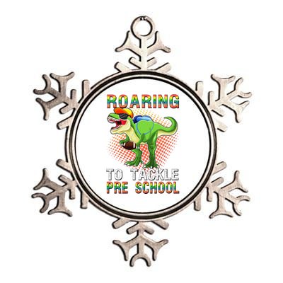 Funny Dinosaur Roaring To Tackle Pre School T Rex Squad Gift Metallic Star Ornament