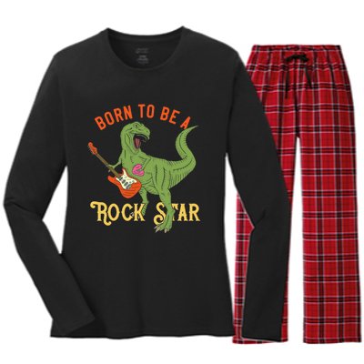 Funny Dinosaur Rex Rockstar Perfect Trex Gift Women's Long Sleeve Flannel Pajama Set 