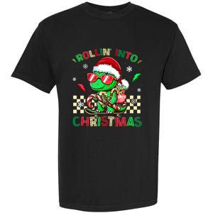 Funny Dinosaur Rollin Into Christmas Xmas Santa Boy Garment-Dyed Heavyweight T-Shirt