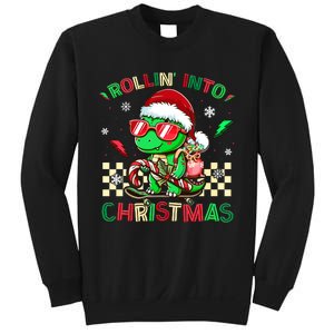 Funny Dinosaur Rollin Into Christmas Xmas Santa Boy Sweatshirt