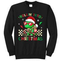 Funny Dinosaur Rollin Into Christmas Xmas Santa Boy Sweatshirt