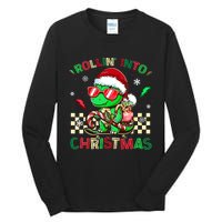 Funny Dinosaur Rollin Into Christmas Xmas Santa Boy Tall Long Sleeve T-Shirt