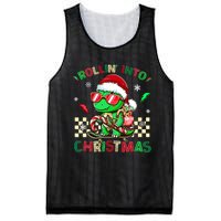 Funny Dinosaur Rollin Into Christmas Xmas Santa Boy Mesh Reversible Basketball Jersey Tank