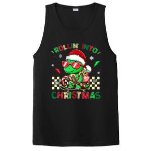 Funny Dinosaur Rollin Into Christmas Xmas Santa Boy PosiCharge Competitor Tank