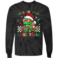 Funny Dinosaur Rollin Into Christmas Xmas Santa Boy Tie-Dye Long Sleeve Shirt